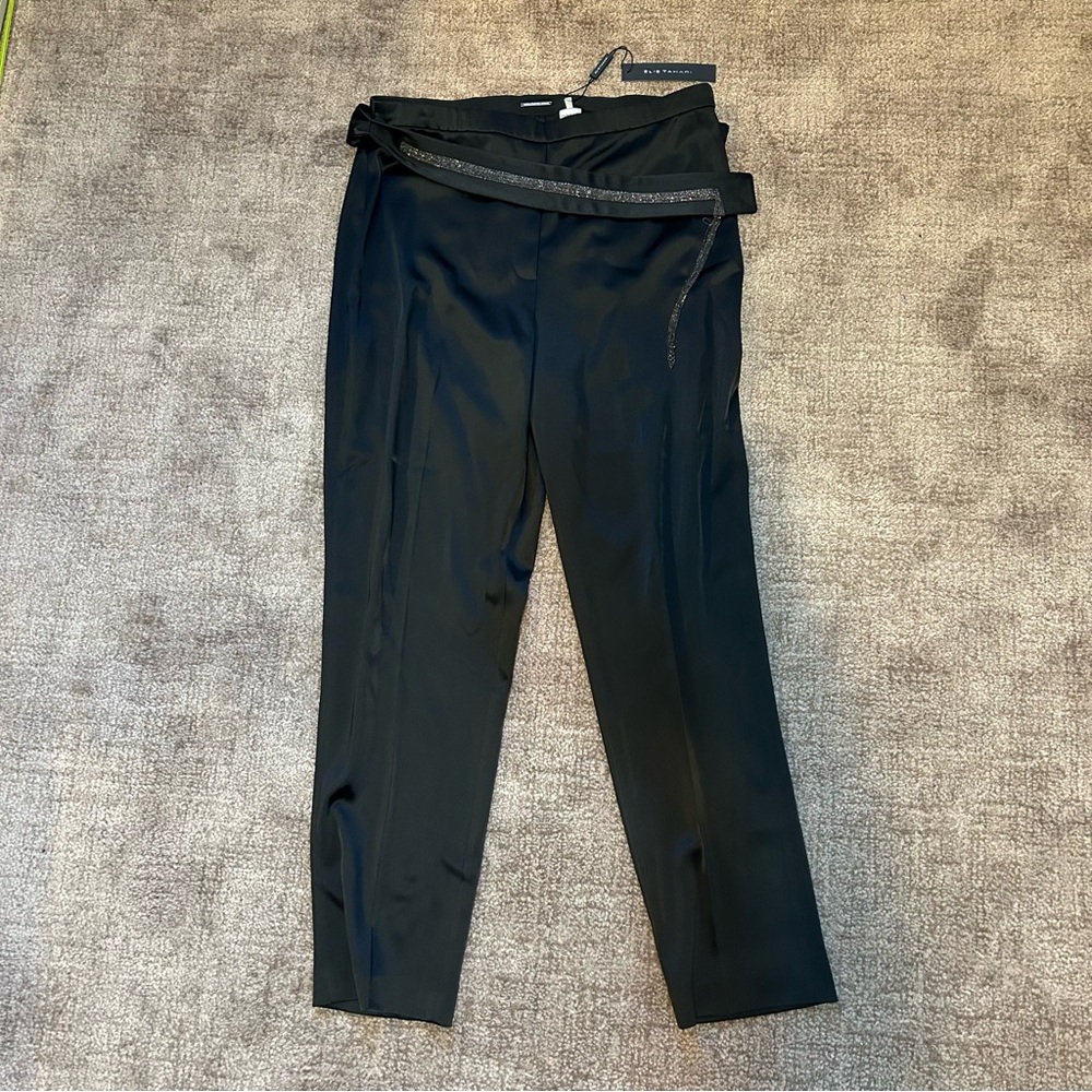 NWT! Black Satin Trousers with Belt